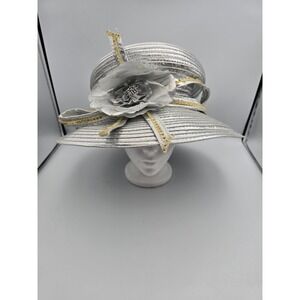Unbranded Wide Brim Church Hat Women One Size Silver Good Floral Sequin Trim